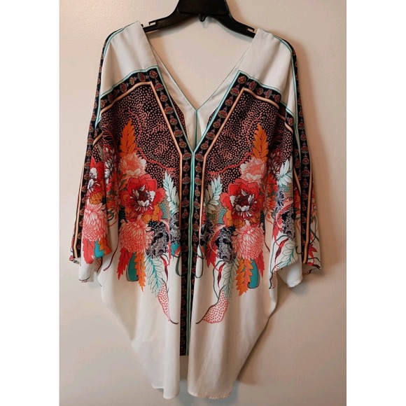 Rose+Olive Women's Dolman Sleeve Satin Tunic Blouse Size 2X Boho Floral Print - Picture 1 of 8